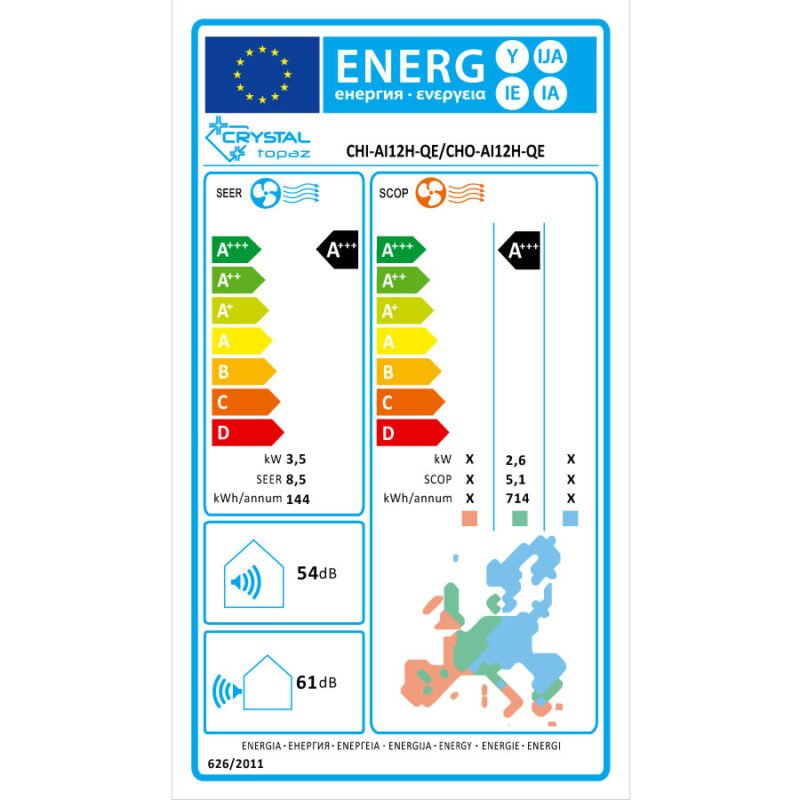 Хиперинверторен климатик А+++ с технология Smart Eye, Crystal Topaz CHI-AI12H-QE/CHO-AI12H-QE
